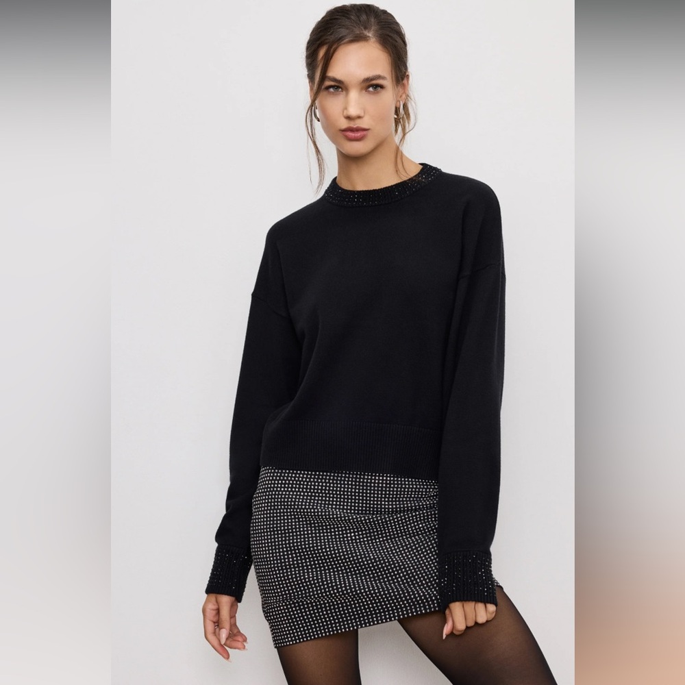 Rhinestone Good American Crew Neck Sweater | Black | NWT | XL | Rare - Picture 1 of 11
